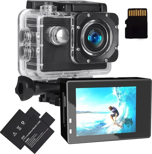 Vista 8 de Xilecam Cámara de acción 1080P 30fps Cámara deportiva sumergible hasta 40m/131 pies, impermeable, con 2 baterías y accesorio multifunción