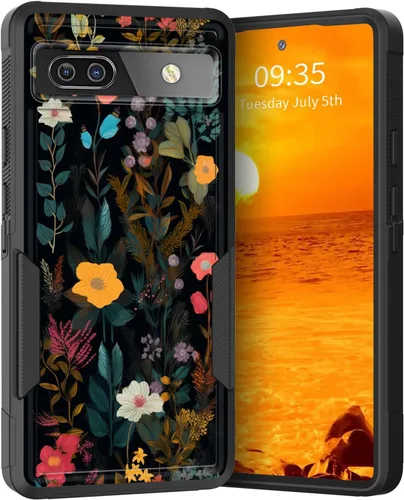 Vista 90 de Funda para Pixel 6A, Híbrida de Doble Capa de Servicio Pesado Resistente a Prueba de Golpes PC Duro + Funda Protectora de Silicona Suave para Google