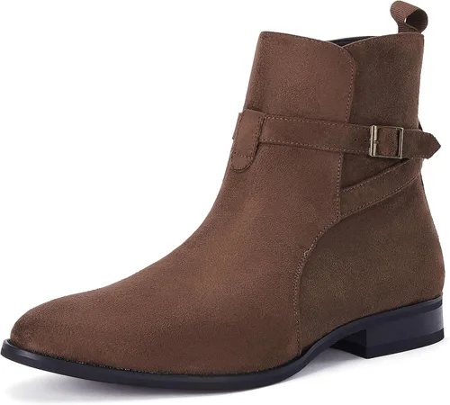Vista 8 de Botas Chelsea para hombre, zapatos de vestir con correa de hebilla, botines cómodos para caminar Café