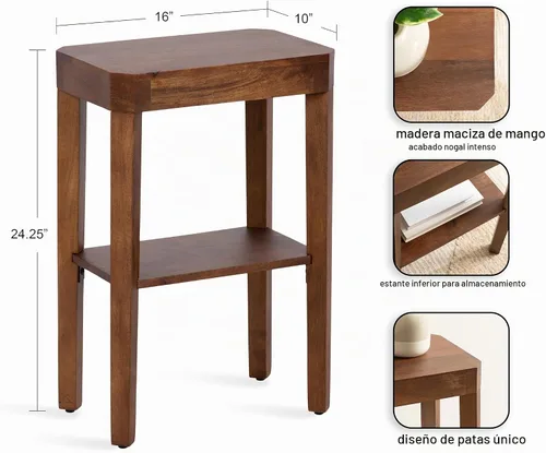 Vista 3 de Kate and Laurel Talcott - Mesa auxiliar rectangular moderna de madera, 16 x 10 x 25 pulgadas, color marrón nogal, mesa auxiliar decorativa