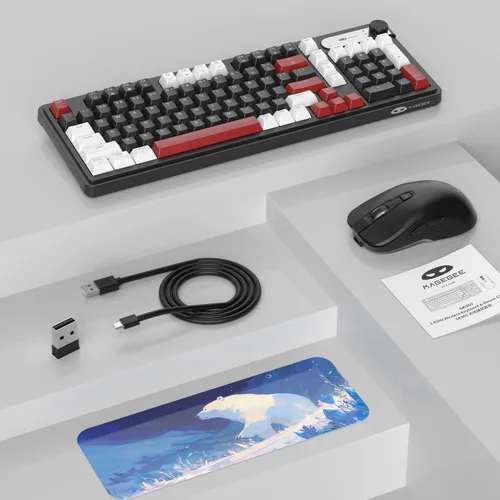 Vista 8 de MageGee V990 Combo de teclado y mouse inalámbricos cremosos, 99 teclas RGB retroiluminado recargable silencioso teclado para juegos, mouse óptico