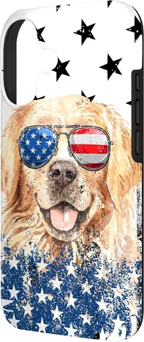 Vista 2 de Golden Retriever American Flag Cream Retriever 4th of July Case for iPhone 17