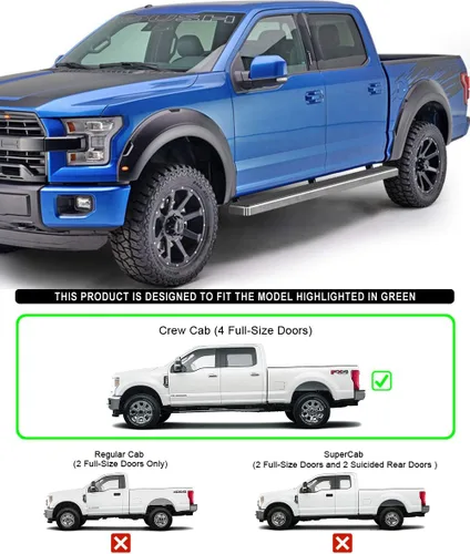 Vista 6 de Eboard - Estribo de 5 pulgadas, color plateado, compatible con Ford F150 SuperCrew Cab 2015-2025 y F150 Lightning 2022-2025 y F-250 F-350 Super Duty
