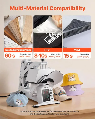 Vista 6 de VEVOR Máquina de prensa de calor para sombreros, placa térmica grande de 8.5 x 4 pulgadas, con ensanchador de tapas, control preciso de temperatura