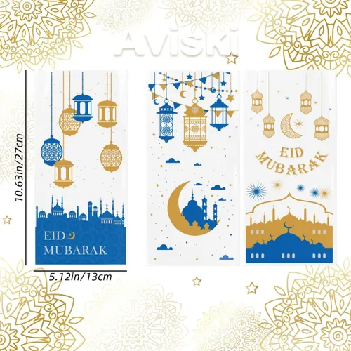 Vista 3 de Aviski 150 bolsas de regalo para fiesta de Eid Mubarak, con temática de Ramadán, bolsas de regalo de celofán de plástico transparente con lazos