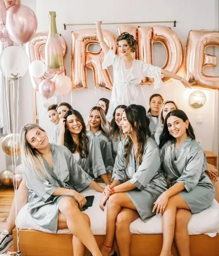 Vista 2 de Samring Bata de Novia y Dama de Honor para Mujer, Bata Corta de Kimono de Satén para Boda y Despedida de Soltera, Bata de Baño de Seda para Mujer