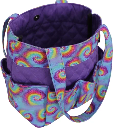 Vista 4 de Bolsa de Bingo Dauber con 8 bolsillos y bolsa de muñeca - Bolsa grande para llevar suministros de bingo y bolsa de dinero Teñido anudado