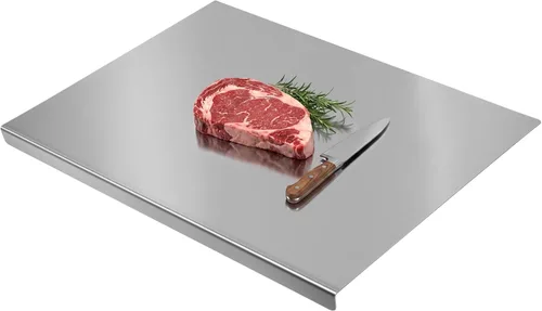 Vista 13 de Tabla de cortar de acero inoxidable para cocina, tabla de cortar de metal con mostrador de labios, apta para lavavajillas, tabla de cortar