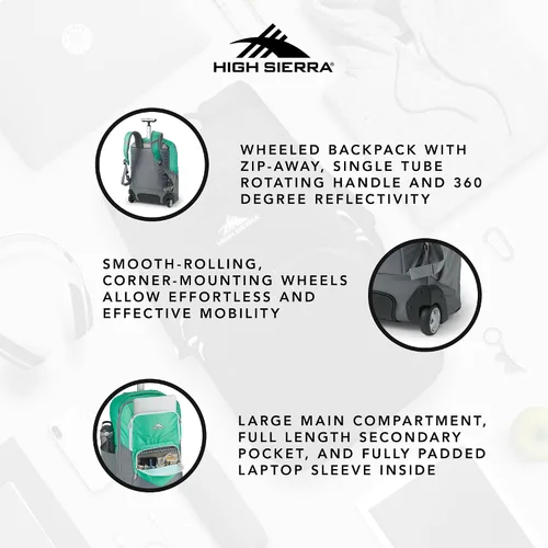 Vista 5 de High Sierra Freewheel Pro Mochila con ruedas, aguamarina, 21