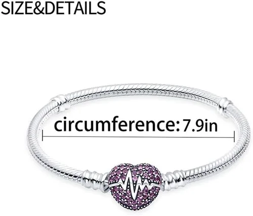 Vista 4 de LongLuck Pulsera clásica de cadena de serpiente con cierre en forma de corazón plata de ley 925 con dije de piedra cúbica se adapta a cualquier dije