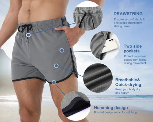 Vista 5 de Suwangi Pantalones cortos de correr para hombre, de 3 pulgadas, de secado rápido, para hombres, pantalones cortos deportivos de respiración