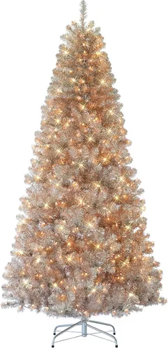 Vista 9 de Puleo International - Árbol de Navidad artificial preiluminado de 4.5 pies, color oro rosa, con 150 luces LED blancas cálidas