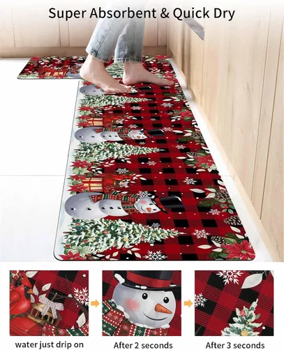 Vista 4 de Xmas Snowman Bath Mat for Tub,Non Slip Bathroom Floor Runner Rug Quick Dry & Absorbent Diatomaceous Earth Shower Sink Kitchen Doormat,Christmas