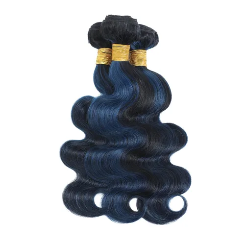 Vista 8 de Black Mix Blue Highlight Bundle Cabello humano ondulado 14 16 18 IN