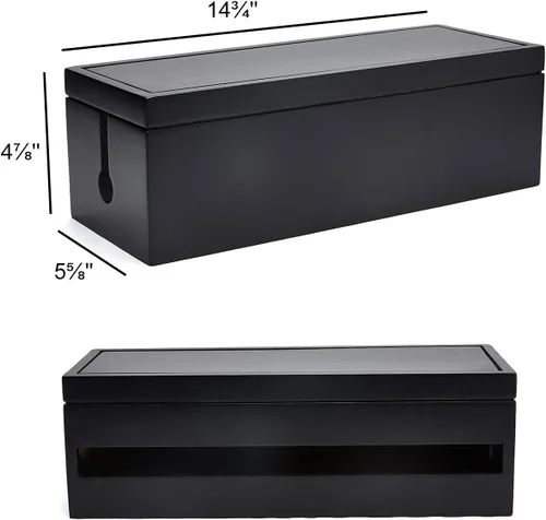 Vista 4 de Changsuo Caja organizadora de cables de madera, caja organizadora de cables para cable de extensión, protector de sobretensiones, organizador