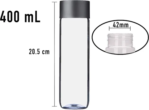 Vista 3 de 1 unidad de botellas de plástico vacías para jugo con tapas - Botellas de agua reutilizables de 400ml duraderas, excelentes para manualidades