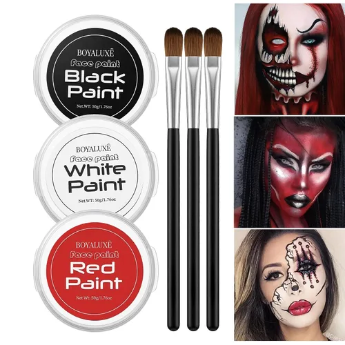 Vista 14 de Kit de pintura facial blanca y negra para Halloween con base de aceite, kit Negro-blanco