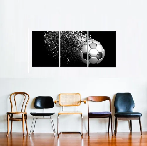 Vista 2 de Pósteres de pared con diseño de pelotas de fútbol en blanco y negro, 3 piezas para niños, regalos para niños, decoración de habitación, listo