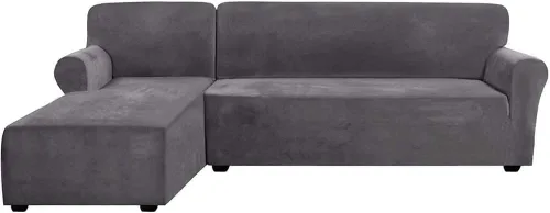 Vista 15 de Fundas de sofá de lujo en forma de L, 2 piezas, fundas elásticas de terciopelo para sofá esquinero con correas en la parte inferior para sala