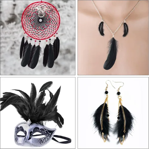 Vista 4 de MARFOREVER 320 plumas negras de Halloween a granel 8 estilos de plumas Negro