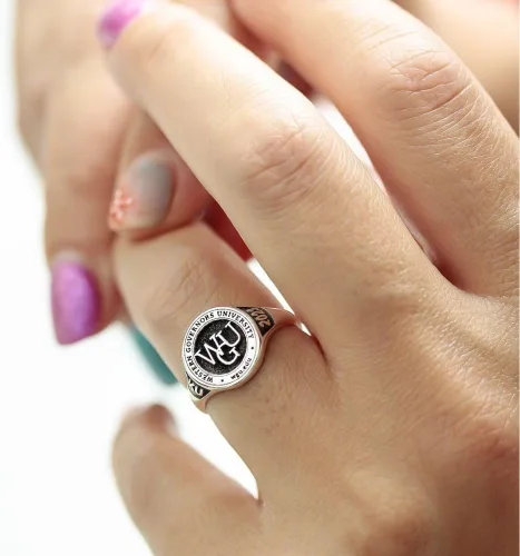 Vista 3 de Ssjewel Customize Own University Name Ring Personalize Women's High School Ring Graduation Gift Ring 14K Gold Finish Men High School Class Ring