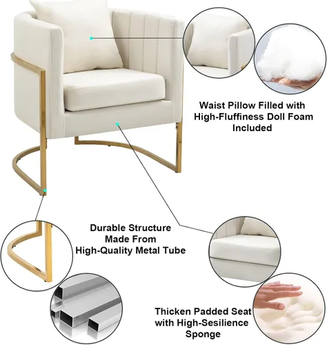 Vista 4 de X-VOLSPORT Silla decorativa de terciopelo, moderna, con forma de barril, para sala de estar/dormitorio/recepción de invitados, sillón de club