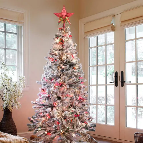 Vista 4 de Amosfun Decoración de estrella para árbol de Navidad de 7.9 in, decoración de árbol de Navidad con purpurina (rojo)