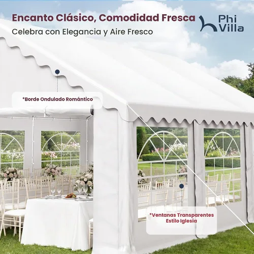 Vista 3 de PHI VILLA Carpa para Fiestas de Servicio Pesado de 20'x16' para Exteriores, Gran Toldo Comercial, Refugio para Eventos de Boda con Paredes Laterales