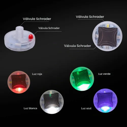 Vista 4 de Luces de rueda de neumáticos de automóvil, 4 válvulas de aire, tapa de válvula solar con sensores de movimiento, luz LED intermitente colorida