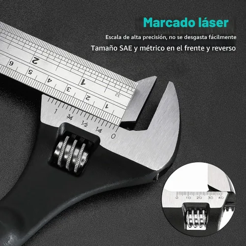 Vista 6 de DURATECH Llave inglesa de construcción ajustable de 8 pulgadas, acabado de óxido negro, acero CR-V, escala SAE y métrica marcada, orificios
