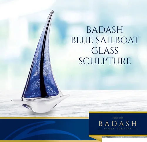 Vista 2 de Badash Decoración de mesa de escultura de velero de cristal estilo Murano Arco iris
