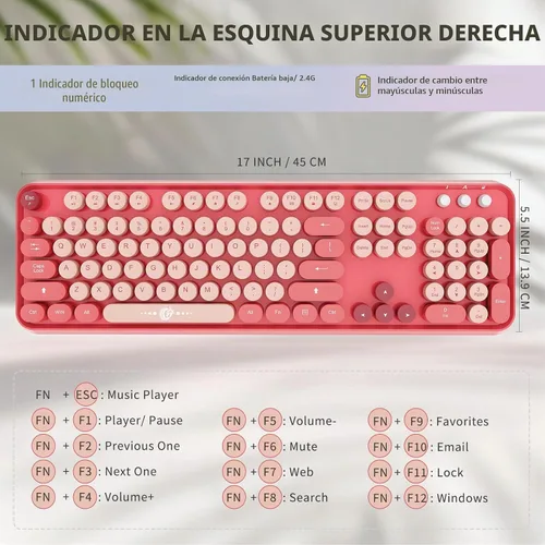 Vista 3 de Combo de teclado y ratón inalámbricos, teclado de máquina de escribir inalámbrico de tamaño completo de 2.4 GHz con teclas redondas para Windows