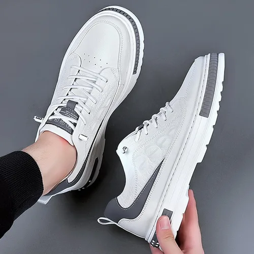 Vista 4 de Zapatos de piel de vaca impermeables con patrón de cocodrilo para hombre, levantamiento de altura, antideslizante, casual, suela suave, Oxford