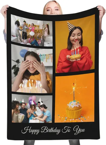 Vista 13 de Regalos de cumpleaños personalizados, manta personalizada con mis propias fotos para mujeres, hombres, mamá, papá