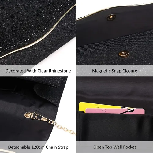 Vista 7 de Bolsos de noche para mujer, con lentejuelas y purpurina para mujer, bolso de mano brillante, bolso formal para boda, fiesta, baile de graduación