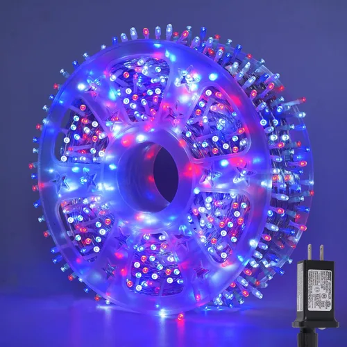 Vista 26 de QITONG Tira de luces rojas y verdes para exteriores, 165 pies, 500 luces LED de alambre transparente de Navidad para interiores, 8 modos de luz