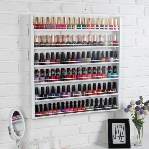 Vista 3 de J JACKCUBE DESIGN MK528C - Organizador de esmalte de uñas de madera blanca con estantes de 6 niveles, 100 botellas de montaje en pared, soporte