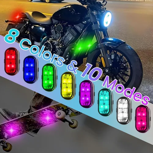 Vista 2 de 4 piezas de luces estroboscópicas LED inalámbricas para automóvil, luz intermitente recargable USB tipo C, luces estroboscópicas con control remoto