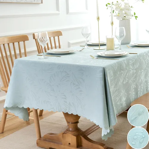 Vista 28 de Mantel Redondo Aqua Jacquard Pequeño de 40 Pulgadas, Manteles para Mesas de hasta 26" de Diámetro, Impermeable, Lavable, Sin Arrugas, Tela Suave