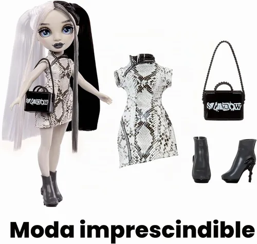 Vista 2 de Rainbow High Shadow High Heather - Muñeca de moda en escala de grises de 28 cm. Cabello y atuendo en blanco y negro y bolso de mano