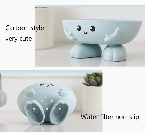 Vista 2 de Soporte para jabón, bonita caja de jabón de dibujos animados para baño y cocina, bañera, fregadero, diseño antideslizante, funda de jabón linda Azul
