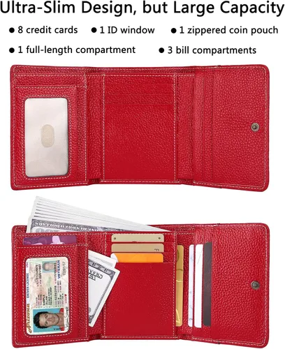 Vista 2 de AINIMOER Cartera pequeña de piel para mujer, delgada, compacta, con bloqueo RFID, con bolsillo para monedas, Lichee Wine Rfid Bloqueo, talla única