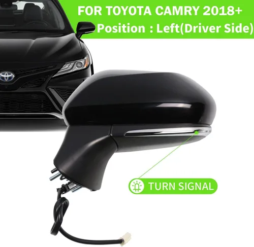 Vista 2 de Espejo lateral para Toyota Camry 2018 2019 2020 2021 2022 2023 2024 Power-6Pins, espejo izquierdo para puerta del lado del conductor, repuesto
