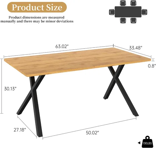 Vista 2 de HIPIHOM Mesa de comedor moderna de 63 pulgadas para 6 personas, mesa de cocina rectangular grande con patas en forma de X, muebles de comedor