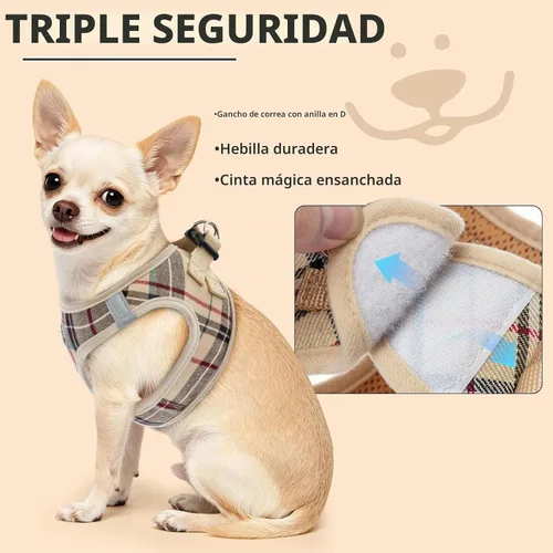 Vista 5 de PUPTECK - Arnés, collar y correa ajustables, sin tirones, para perros pequeños y medianos, cachorros y gatos, pechera reflectante acolchada de malla