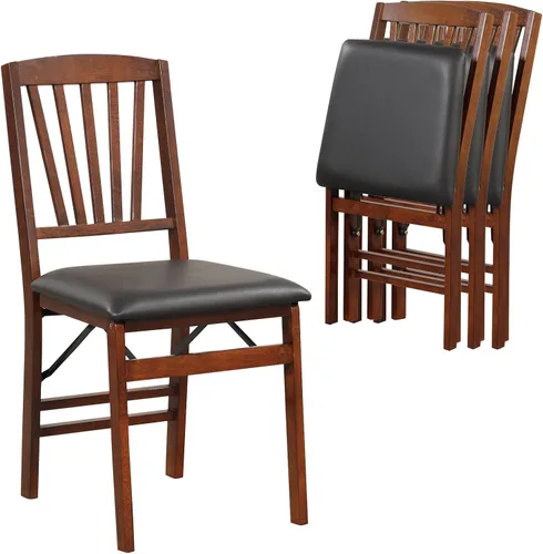 Vista 2 de ERGOMASTER Juego de 2 sillas plegables de comedor, sillas plegables con asiento acolchado, madera de goma maciza, respaldo de listones