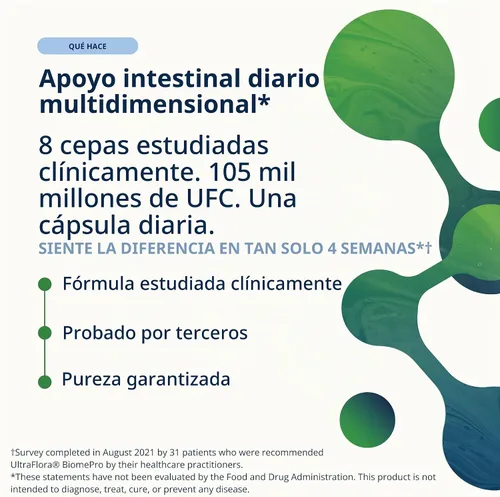 Vista 2 de Metagenics UltraFlora BiomePro Suplemento probiótico – Fórmula multicepa de 105 mil millones de UFC con Lactobacillus acidophilus – estable