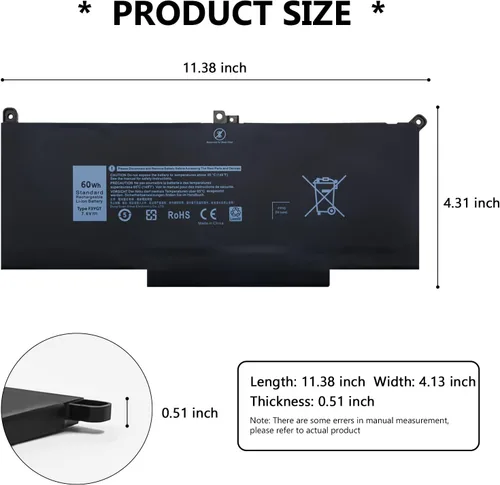 Vista 2 de Batería de repuesto para laptop F3YGT de 60 Wh para Dell Latitude 7480 7490 7280 7290 7380 7390 12 13 14 7000 P29S002 P28S P28S001 P73G P73G002