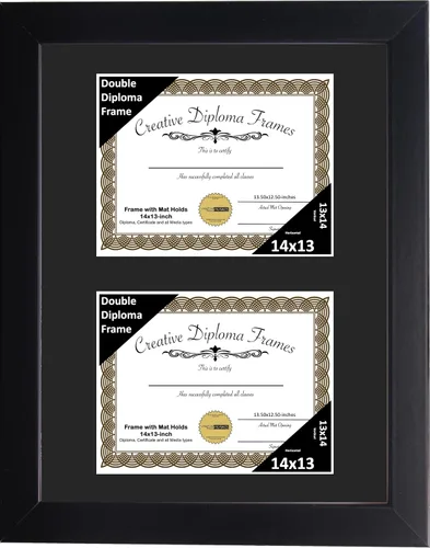 Vista 64 de Creative Picture Frames Marco de diploma doble clásico negro de 6 x 8 pulgadas con vidrio negro y colgador de pared instalado