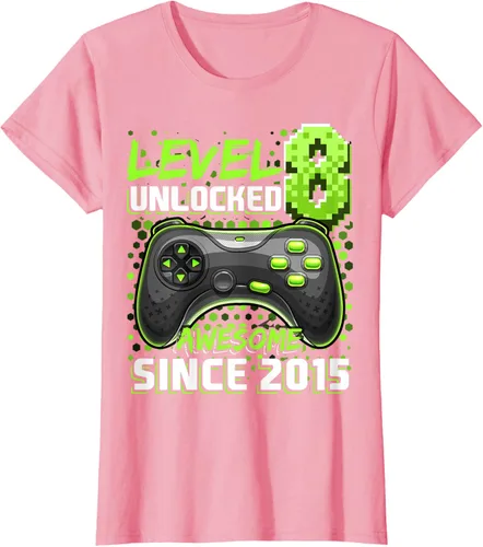 Vista 11 de Level 8 Unlocked Awesome 2015 Video Game 8th Birthday Boy T-Shirt, Negro